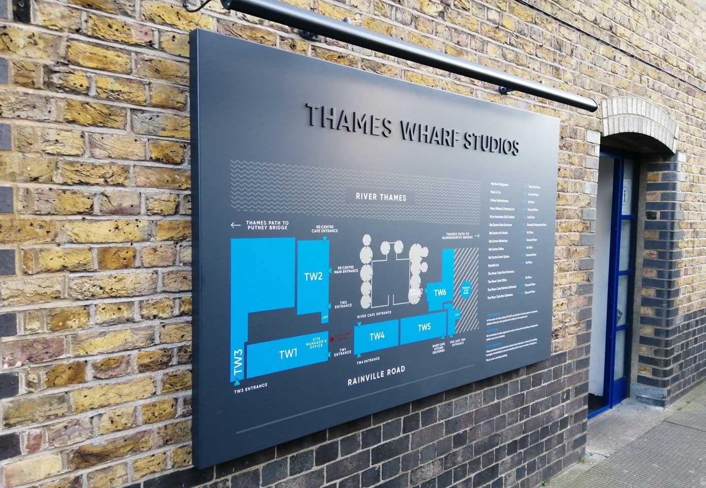 Directory installed at Thames Wharf Studios, Fulham, London